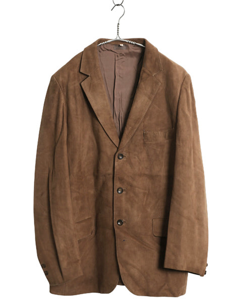 本革 ヌバック レザー テーラード ジャケット メンズ L 程/ 古着 ユーロ ヴィンテージ 革ジャン ブレザー スウェード きれいめ シンプル 茶