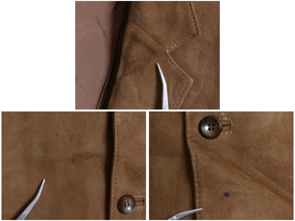 本革 ヌバック レザー テーラード ジャケット メンズ L 程/ 古着 ユーロ ヴィンテージ 革ジャン ブレザー スウェード きれいめ シンプル 茶