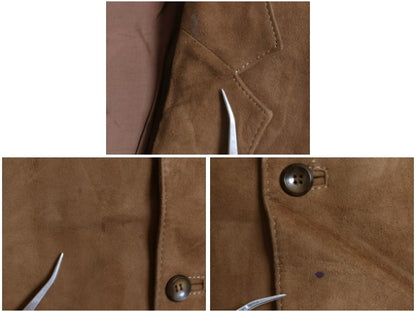 本革 ヌバック レザー テーラード ジャケット メンズ L 程/ 古着 ユーロ ヴィンテージ 革ジャン ブレザー スウェード きれいめ シンプル 茶