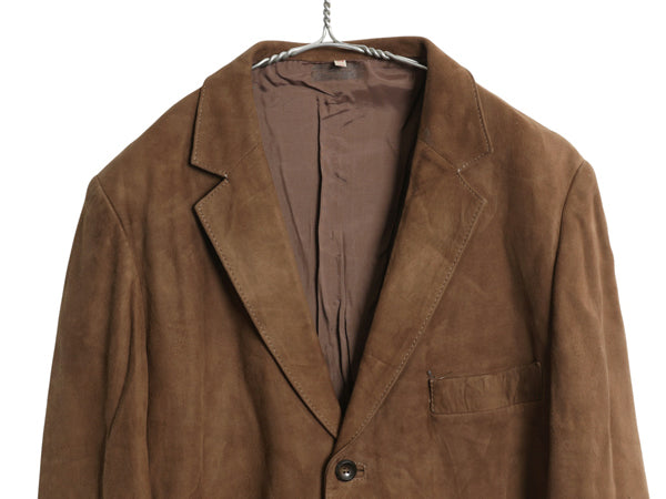 本革 ヌバック レザー テーラード ジャケット メンズ L 程/ 古着 ユーロ ヴィンテージ 革ジャン ブレザー スウェード きれいめ シンプル 茶