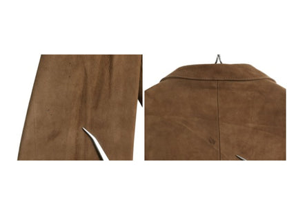 本革 ヌバック レザー テーラード ジャケット メンズ L 程/ 古着 ユーロ ヴィンテージ 革ジャン ブレザー スウェード きれいめ シンプル 茶