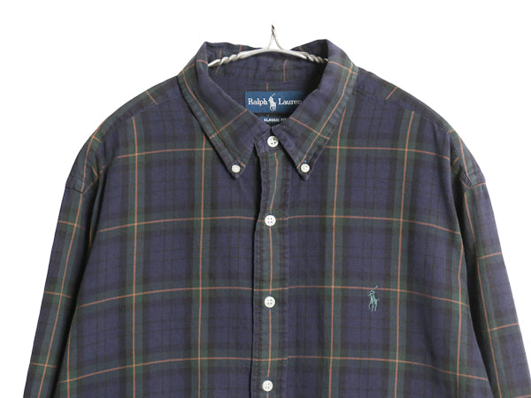 00s ラルフローレン チェック 長袖 ボタンダウン シャツ メンズ XL オールド ポロ CLASSIC FIT コットン ワンポイント ポニー 大きいサイズ