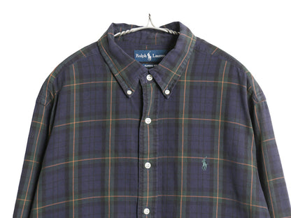 00s ラルフローレン チェック 長袖 ボタンダウン シャツ メンズ XL オールド ポロ CLASSIC FIT コットン ワンポイント ポニー 大きいサイズ