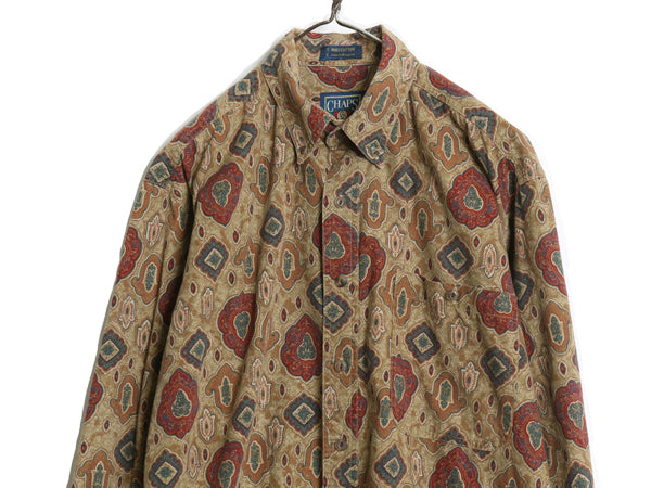 80s チャップス ラルフローレン 総柄 長袖 ボタンダウン シャツ メンズ M ヴィンテージ ポロ コットン 柄シャツ ポケット付き マルチカラー