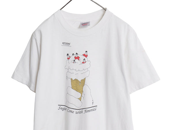 80s USA製 アート イラスト プリント Tシャツ メンズ L 古着 ヴィンテージ グラフィック キャラクター シングルステッチ ヘビーウェイト 白