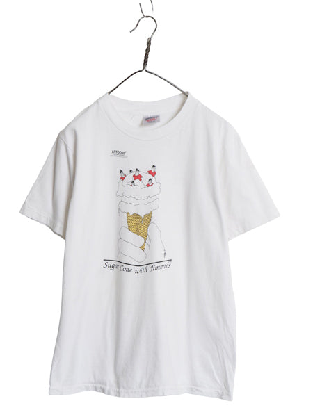 80s USA製 アート イラスト プリント Tシャツ メンズ L 古着 ヴィンテージ グラフィック キャラクター シングルステッチ ヘビーウェイト 白