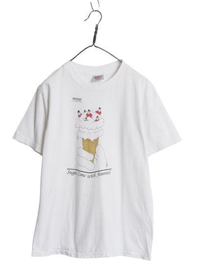 80s USA製 アート イラスト プリント Tシャツ メンズ L 古着 ヴィンテージ グラフィック キャラクター シングルステッチ ヘビーウェイト 白