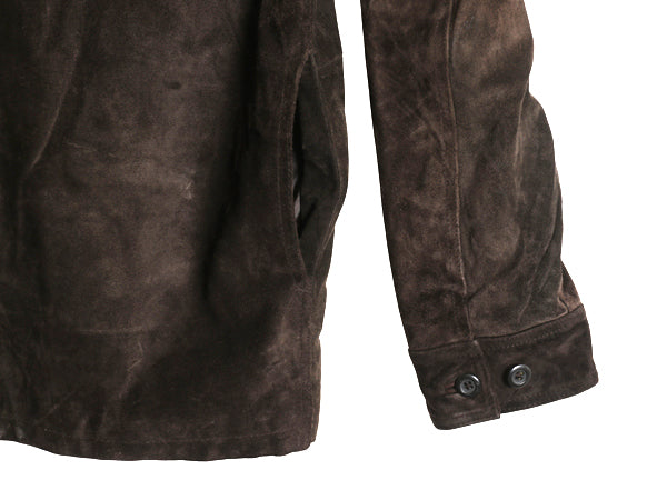 00s オールド ギャップ 本革 スウェード レザー シャツ ジャケット メンズ L 革ジャン 4ポケット ボックス タイプ ジャンパー ブルゾン 茶