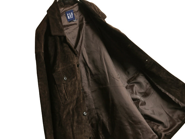 00s オールド ギャップ 本革 スウェード レザー シャツ ジャケット メンズ L 革ジャン 4ポケット ボックス タイプ ジャンパー ブルゾン 茶