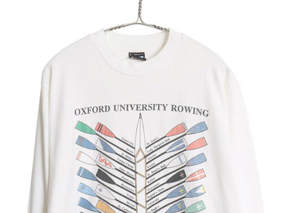 90s USA製 カレッジ プリント 長袖 Tシャツ メンズ L / オールド ロンT シングルステッチ ボート レース イラスト オックスフォード大学 白