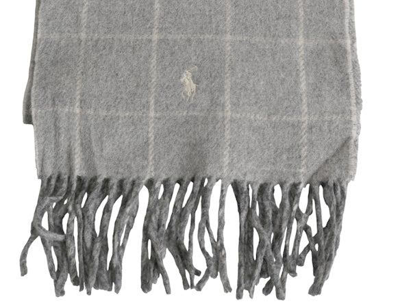 90s イタリア製 ポロ ラルフローレン フリンジ付き マフラー メンズ レディース / オールド リバーシブル チェック ラム ウール シンプル