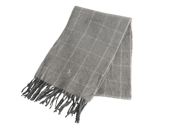 90s イタリア製 ポロ ラルフローレン フリンジ付き マフラー メンズ レディース / オールド リバーシブル チェック ラム ウール シンプル