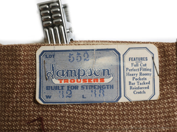 デッドストック 30s 40s ★ SAMPSON プリント フランネル ワーク パンツ メンズ 32 33 新品 ヴィンテージ コットン スラックス ストレート