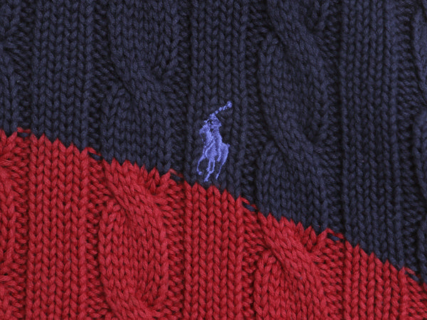 90s ポロ ラルフローレン ボーダー コットン ケーブル ニット セーター メンズ XL / 古着 オールド 長袖ニット ワンポイント 大きいサイズ