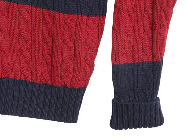 90s ポロ ラルフローレン ボーダー コットン ケーブル ニット セーター メンズ XL / 古着 オールド 長袖ニット ワンポイント 大きいサイズ