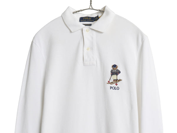 ポロベア ポロ ラルフローレン 鹿の子 長袖 ポロシャツ メンズ レディース XS 長袖シャツ ワンポイント キャラクター カットソー スリム 白