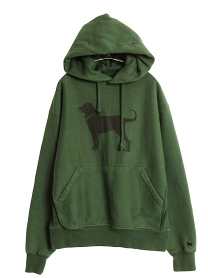00s The Black Dog ドッグ プリント スウェット フード パーカー メンズ レディース S / オールド ヘビーウェイト 裏起毛 トレーナー 深緑