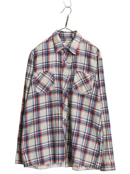 80s フルーツオブザルーム チェック プリント フランネル シャツ メンズ L ヴィンテージ ネルシャツ プリネル  薄手 長袖シャツ カジュアル