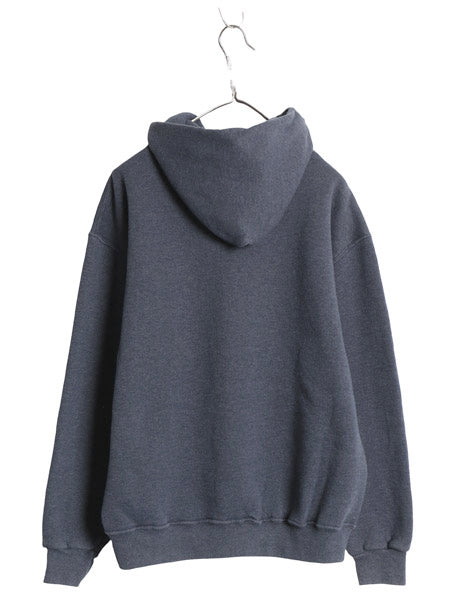 00s ラッセル 無地 スウェット フード パーカー メンズ レディース L 程/ オールド ワンポイント プルオーバー トレーナー 裏起毛 ネイビー