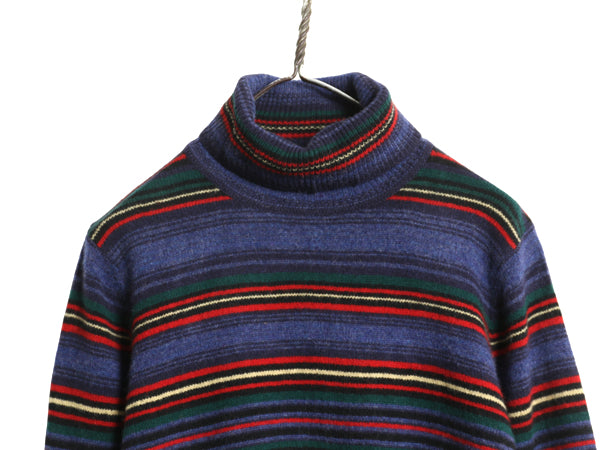 90s ローレン ラルフローレン タートルネック ボーダー ニット セーター レディース M オールド ポロ ラム ウール ハイネック マルチカラー
