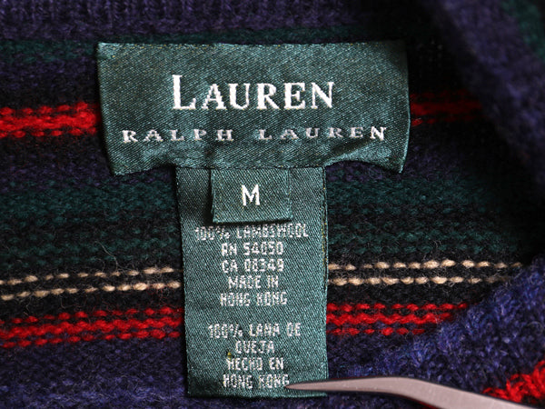 90s ローレン ラルフローレン タートルネック ボーダー ニット セーター レディース M オールド ポロ ラム ウール ハイネック マルチカラー