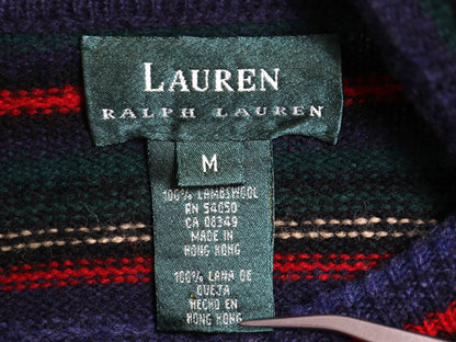 90s ローレン ラルフローレン タートルネック ボーダー ニット セーター レディース M オールド ポロ ラム ウール ハイネック マルチカラー