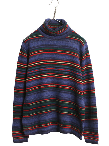 90s ローレン ラルフローレン タートルネック ボーダー ニット セーター レディース M オールド ポロ ラム ウール ハイネック マルチカラー