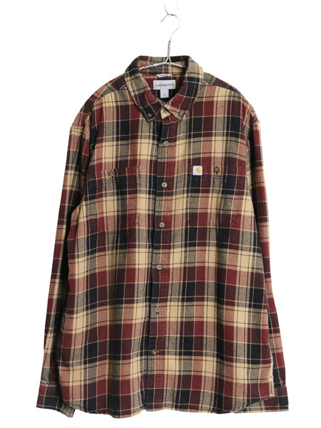 US企画 カーハート 長袖 ボタンダウン フランネル シャツ メンズ L / チェック RELAXED FIT ネルシャツ ワーク コットン 廃盤 マルチカラー