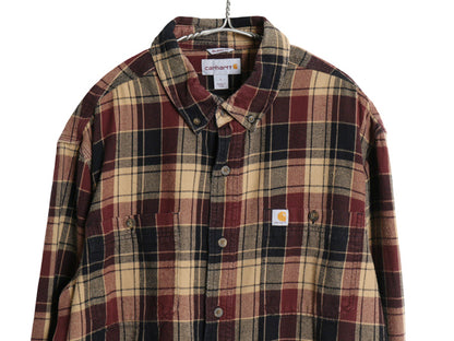 US企画 カーハート 長袖 ボタンダウン フランネル シャツ メンズ L / チェック RELAXED FIT ネルシャツ ワーク コットン 廃盤 マルチカラー