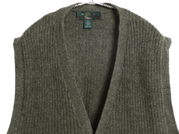 90s オービス ニット ベスト メンズ XL オールド シェットランド ウール セーター 前開き 重ね着 ポケット付き ジレ リブ編み 大きいサイズ