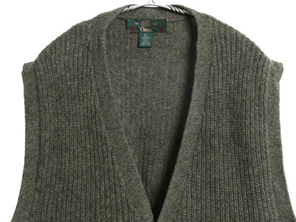 90s オービス ニット ベスト メンズ XL オールド シェットランド ウール セーター 前開き 重ね着 ポケット付き ジレ リブ編み 大きいサイズ