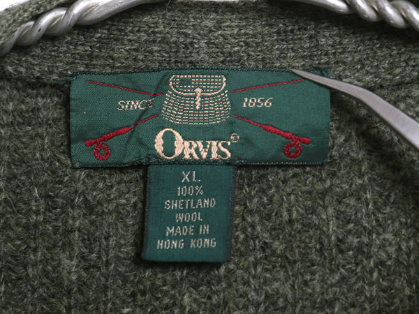90s オービス ニット ベスト メンズ XL オールド シェットランド ウール セーター 前開き 重ね着 ポケット付き ジレ リブ編み 大きいサイズ