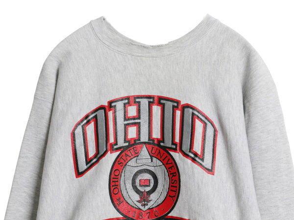 90s USA製 ★ チャンピオン リバースウィーブ 3段 カレッジ プリント スウェット メンズ XL / オールド トレーナー 裏起毛 灰 大きいサイズ