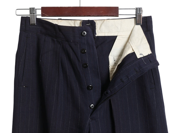 30s 40s デッドストック ★ ストライプ スラックス パンツ 30 31 ヴィンテージ コットン ウール ボタンフライ ワーク ストレート 裾ダブル