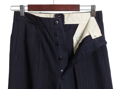 30s 40s デッドストック ★ ストライプ スラックス パンツ 30 31 ヴィンテージ コットン ウール ボタンフライ ワーク ストレート 裾ダブル