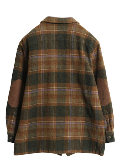 00s ローレン ラルフローレン チェック シャツ ジャケット レディース M ポロ ラム ウール フルジップ 長袖シャツ ボックス エルボーパッチ