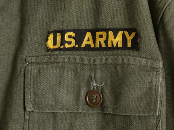 60s 米軍実物 US ARMY コットン サテン ユーティリティ シャツ M 程 古着 ヴィンテージ 1st 初期 筒袖 ミリタリー 軍物 OG107 フルパッチ