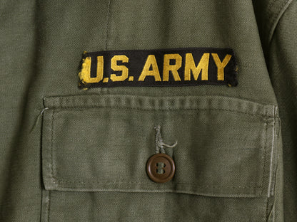 60s 米軍実物 US ARMY コットン サテン ユーティリティ シャツ M 程 古着 ヴィンテージ 1st 初期 筒袖 ミリタリー 軍物 OG107 フルパッチ