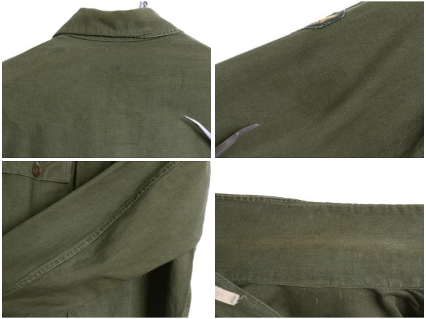 60s 米軍実物 US ARMY コットン サテン ユーティリティ シャツ M 程 古着 ヴィンテージ 1st 初期 筒袖 ミリタリー 軍物 OG107 フルパッチ