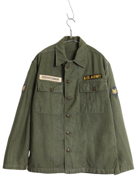 60s 米軍実物 US ARMY コットン サテン ユーティリティ シャツ M 程 古着 ヴィンテージ 1st 初期 筒袖 ミリタリー 軍物 OG107 フルパッチ