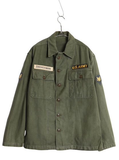 60s 米軍実物 US ARMY コットン サテン ユーティリティ シャツ M 程 古着 ヴィンテージ 1st 初期 筒袖 ミリタリー 軍物 OG107 フルパッチ