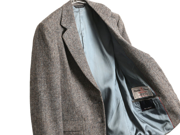 80s USA製 ハリスツイード テーラード ジャケット レディース S 程/ 古着 ヴィンテージ ツイード ウール ブレザー ヘリンボーン ストライプ