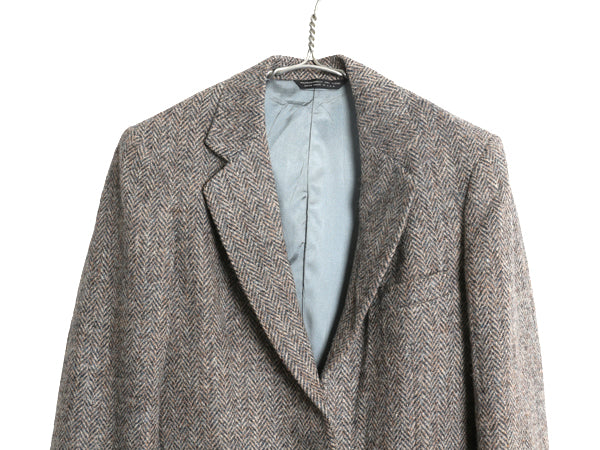 80s USA製 ハリスツイード テーラード ジャケット レディース S 程/ 古着 ヴィンテージ ツイード ウール ブレザー ヘリンボーン ストライプ