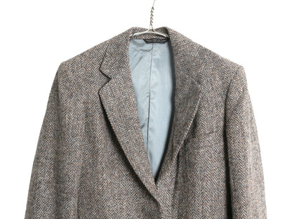 80s USA製 ハリスツイード テーラード ジャケット レディース S 程/ 古着 ヴィンテージ ツイード ウール ブレザー ヘリンボーン ストライプ