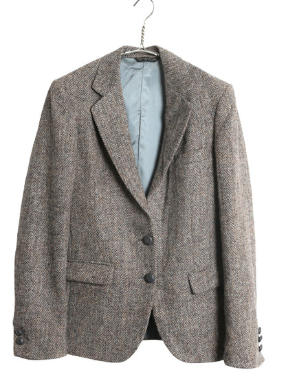 80s USA製 ハリスツイード テーラード ジャケット レディース S 程/ 古着 ヴィンテージ ツイード ウール ブレザー ヘリンボーン ストライプ