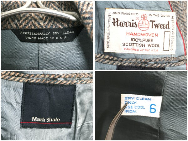 80s USA製 ハリスツイード テーラード ジャケット レディース S 程/ 古着 ヴィンテージ ツイード ウール ブレザー ヘリンボーン ストライプ