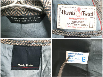 80s USA製 ハリスツイード テーラード ジャケット レディース S 程/ 古着 ヴィンテージ ツイード ウール ブレザー ヘリンボーン ストライプ