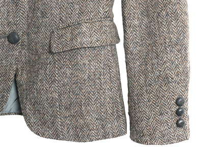 80s USA製 ハリスツイード テーラード ジャケット レディース S 程/ 古着 ヴィンテージ ツイード ウール ブレザー ヘリンボーン ストライプ