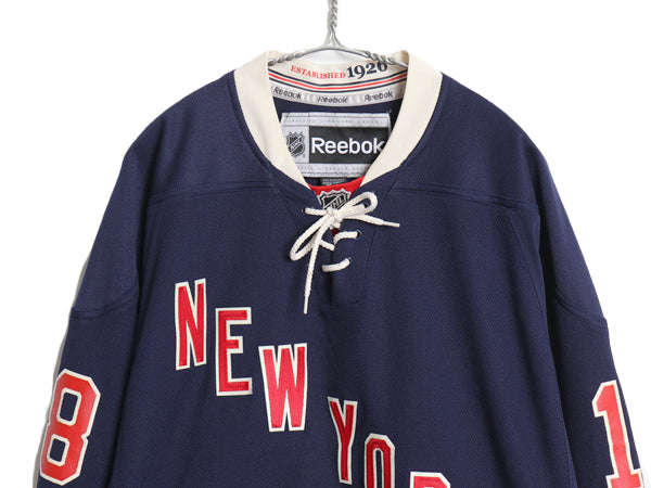 レンジャーズ メッシュ ホッケー ジャージ メンズ M 古着 NHL オフィシャル リーボック アイスホッケー ユニフォーム 重ね着 ゲームシャツ
