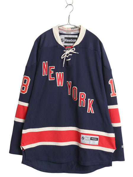 レンジャーズ メッシュ ホッケー ジャージ メンズ M 古着 NHL オフィシャル リーボック アイスホッケー ユニフォーム 重ね着 ゲームシャツ